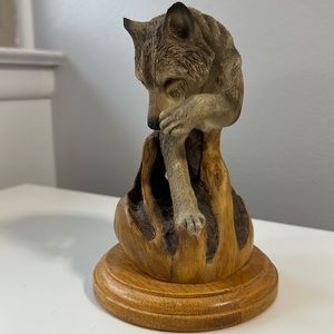 Mill Creek Studios Original  Wolf Wooden Figurine  Sculpture Signed HAJNY